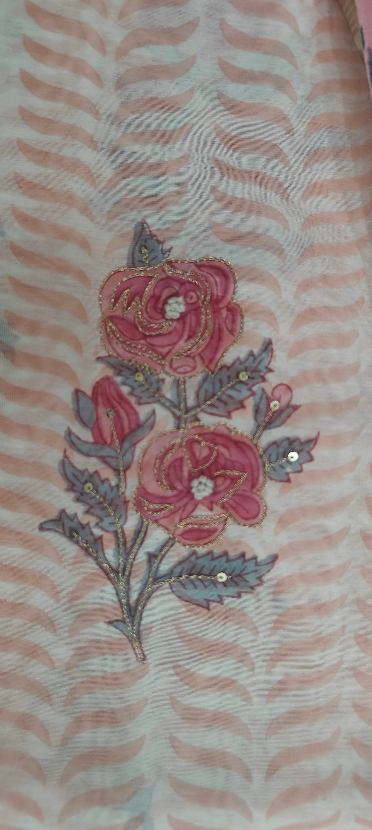 🌸 Gulnaaz – Peach Pure Chanderi Suit Set with Hand Zardozi