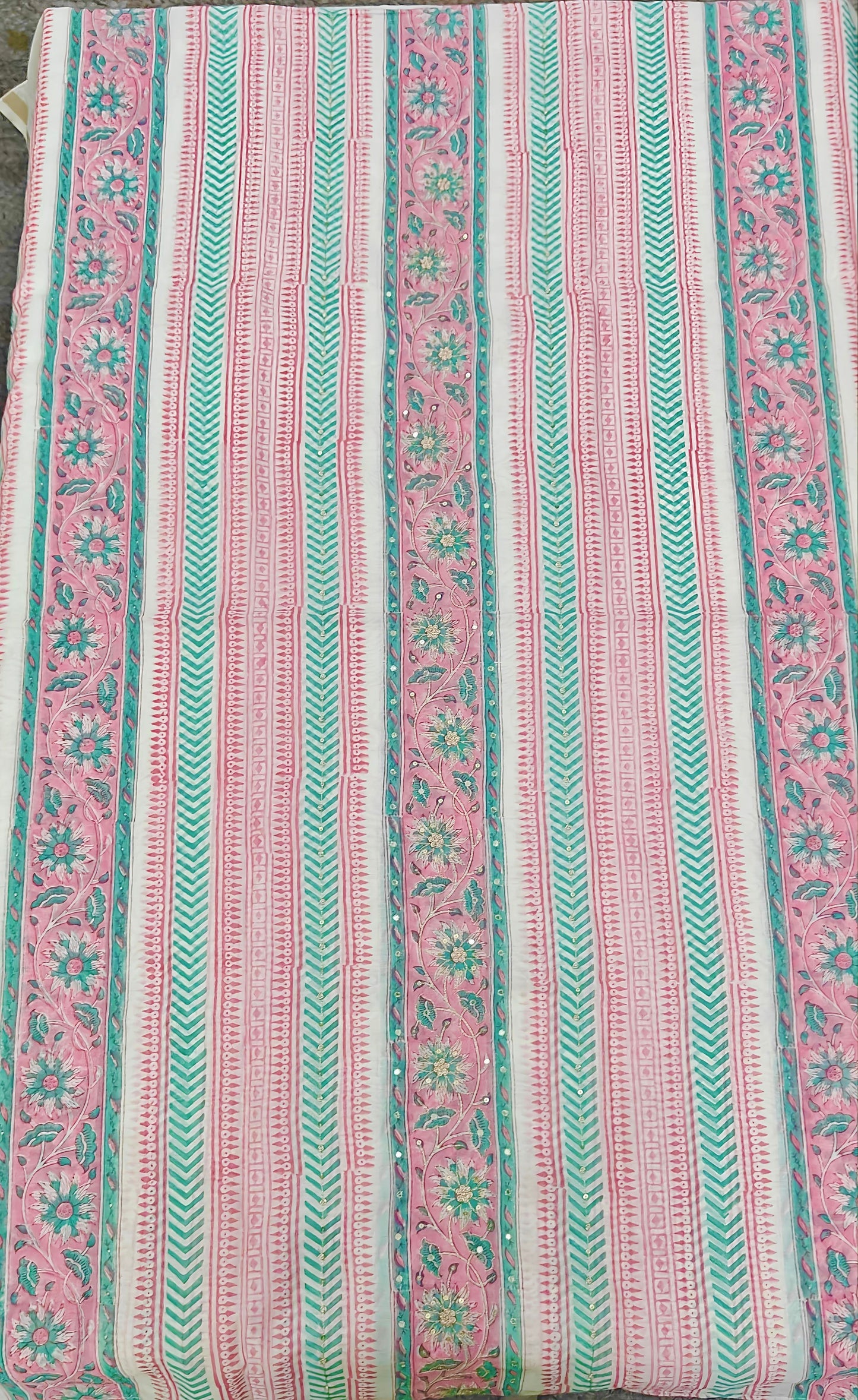 Parchitra-Pure Chanderi Suit Set with Vertical Border Block Print & Aari Hand Embroidery