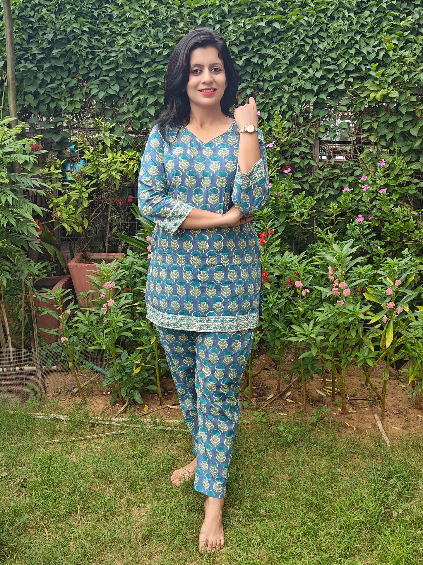Mayur blue Cotton hand block print Coordset