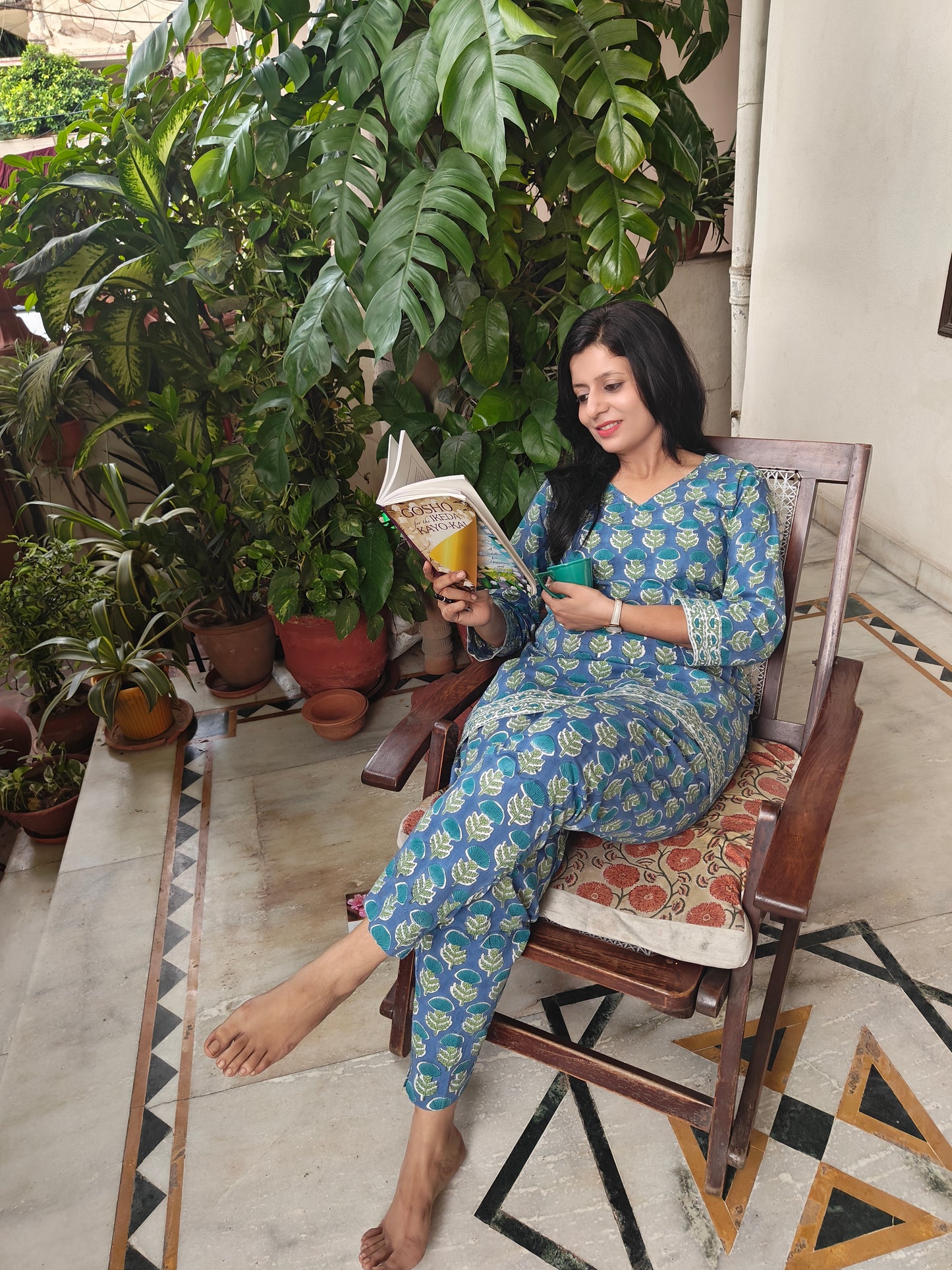 Mayur blue Cotton hand block print Coordset