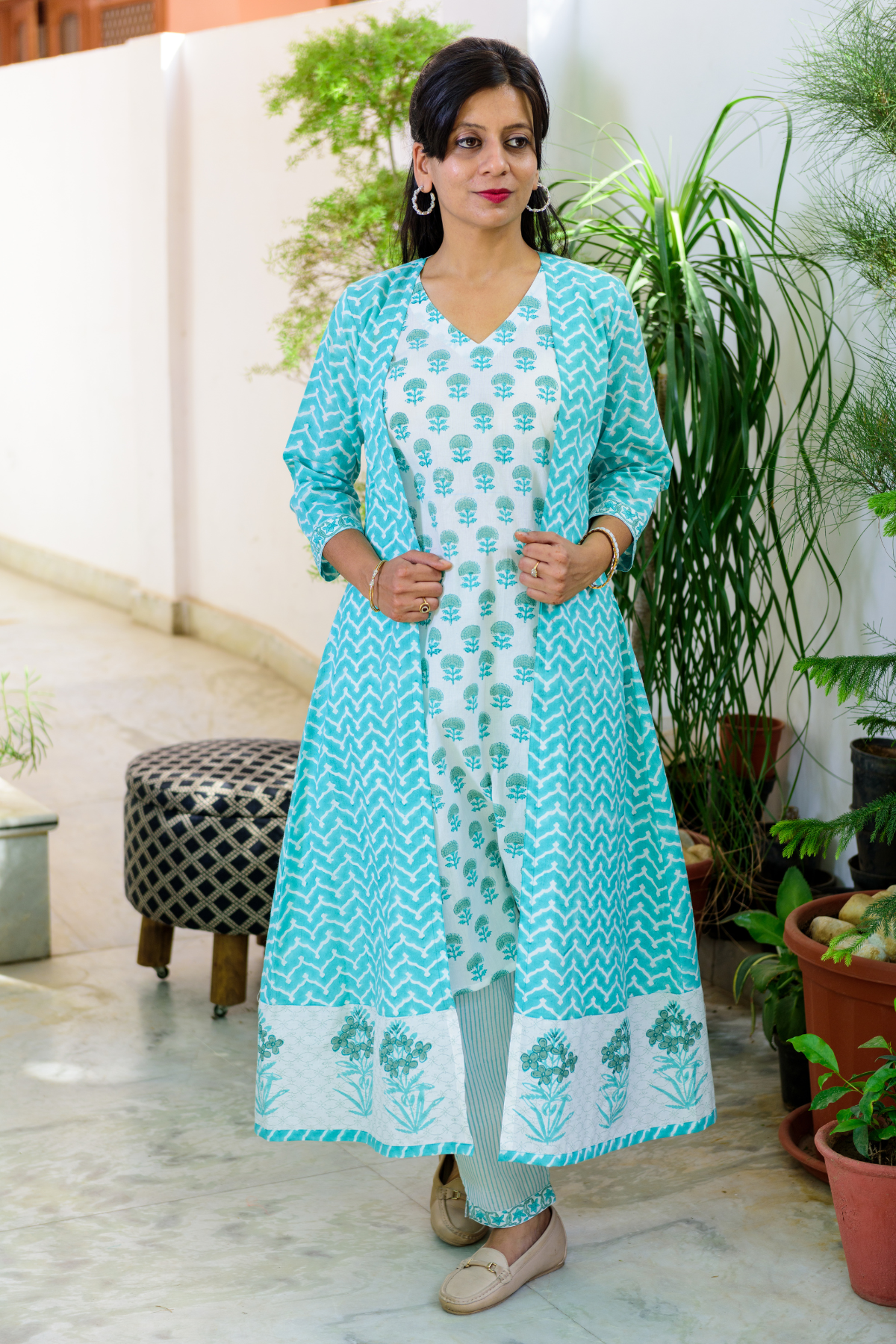 Blue "Lehrey" Double Layered Kurta