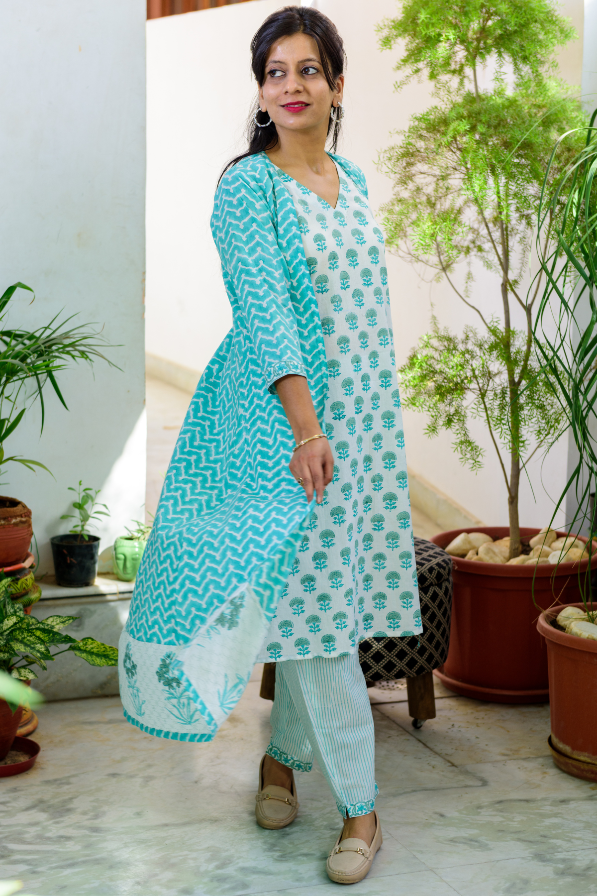 Blue "Lehrey" Double Layered Kurta