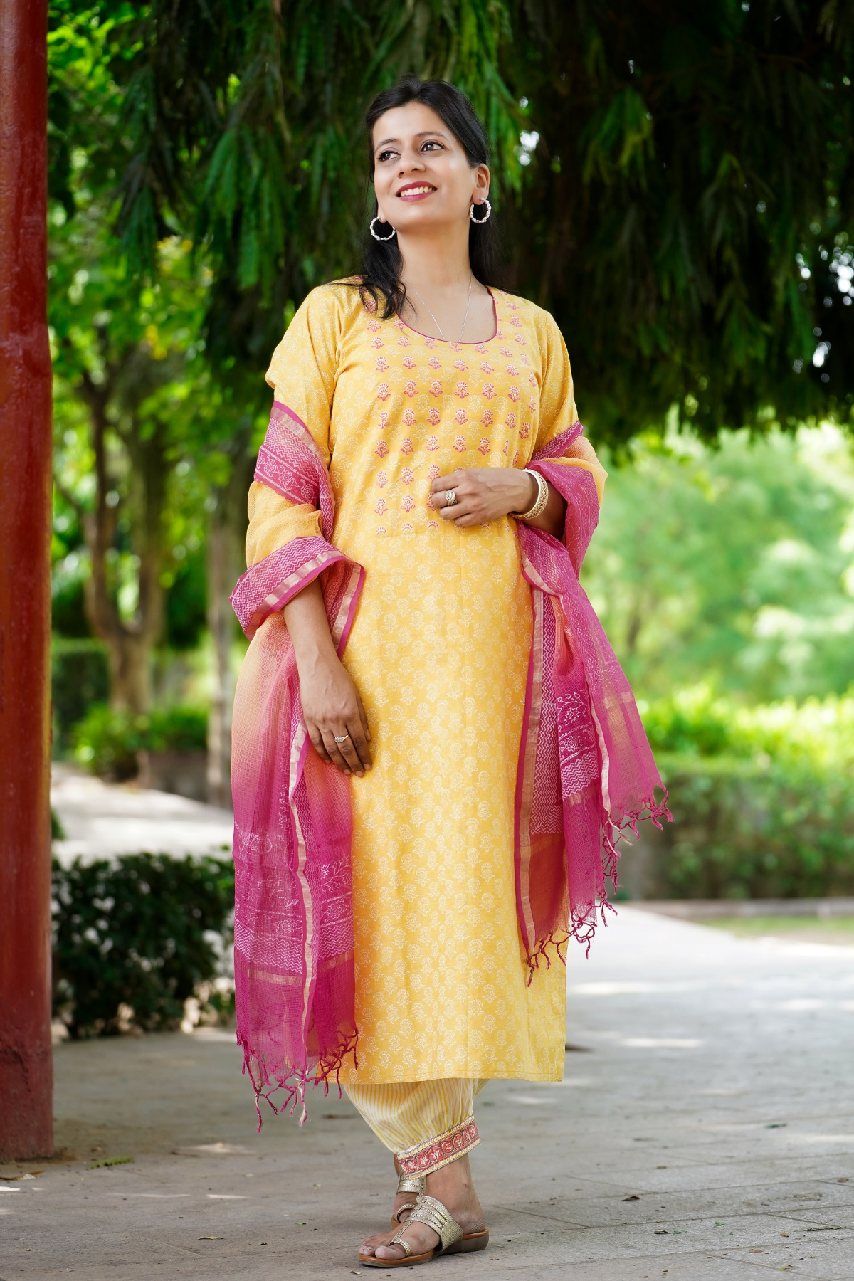 Yellow Lakeerein Kurta and Dupatta Set
