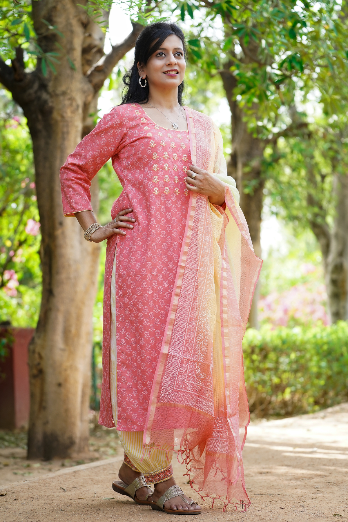 Peach Lakeerein Kurta and Dupatta Set