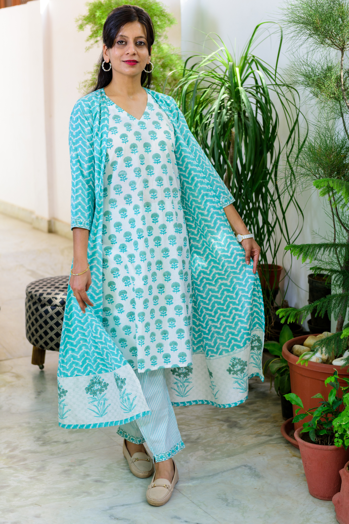 Blue "Lehrey" Double Layered Kurta
