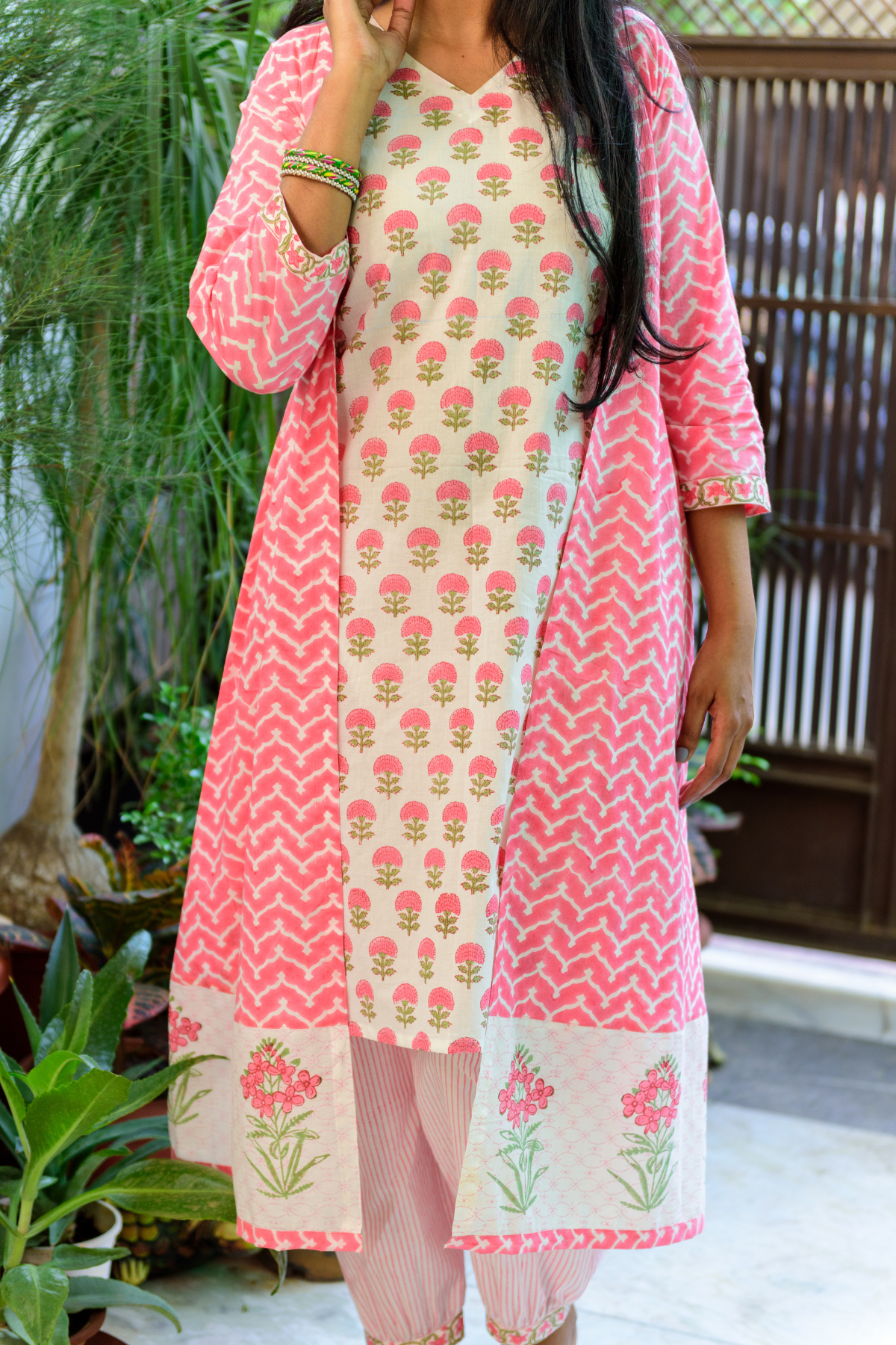 Pink "Lehrey" Double Layered Kurta