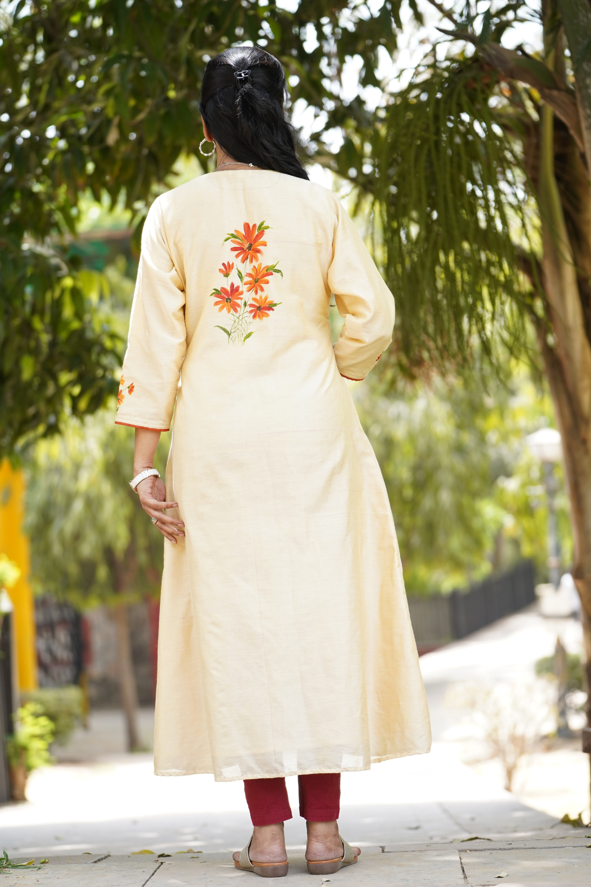 Hand Painted Daisy Chanderi Aline Kurta