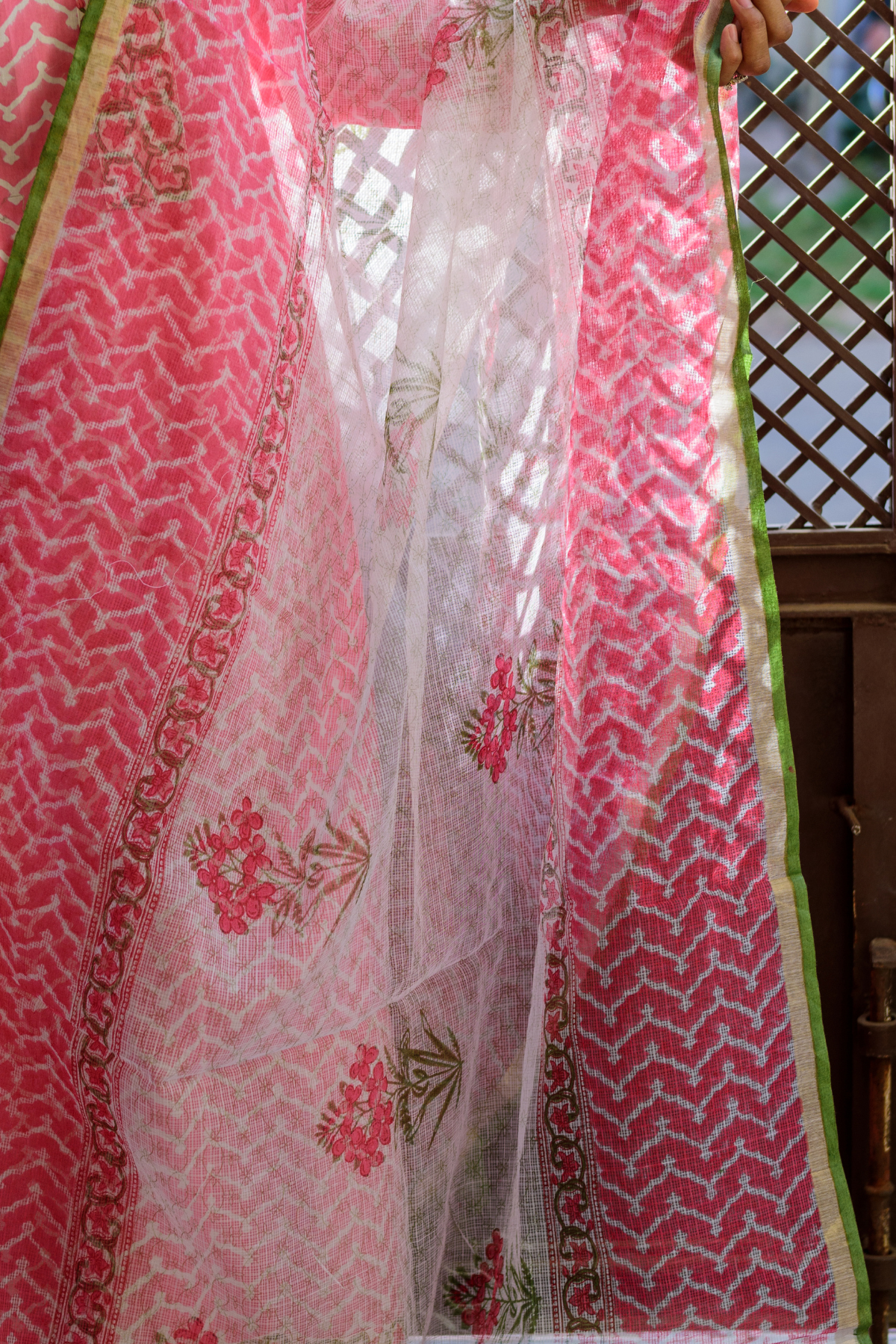 Pink Zahira Kurta, Striped Pants with Kota Doria Dupatta