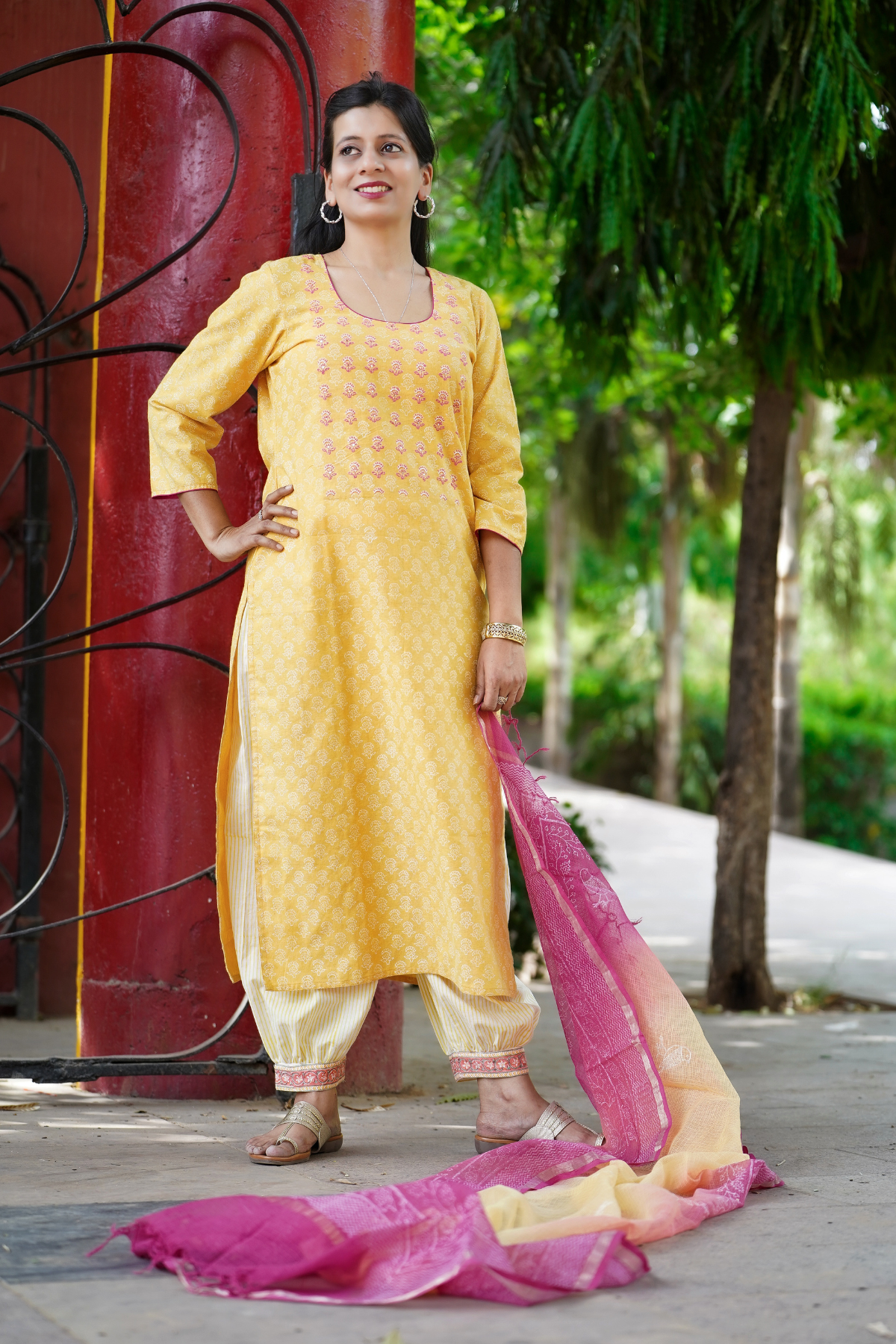 Yellow Lakeerein Kurta and Dupatta Set
