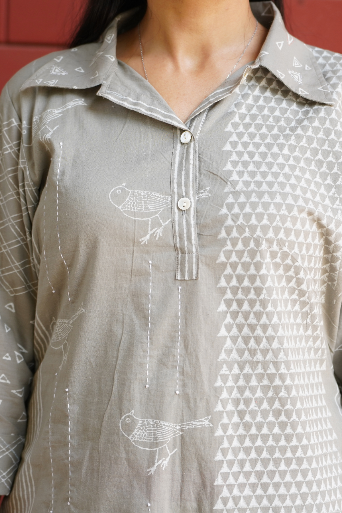 Grey Khari Print Shirt Kurta