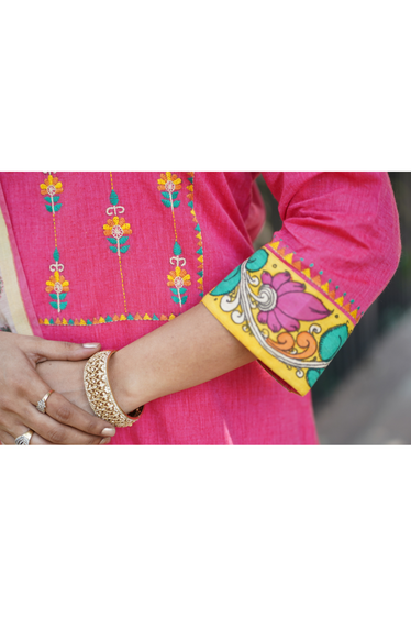 Nargis Kalamkari, Kantha Blockprint Pink Suit Set