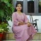 Hand Block Printed Pink Cotton A-Line Dress – “Sheesh Mahal” | Mughal Jali Print | Katha Embroidery | Sustainable Handmade Design