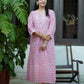 Hand Block Printed Pink Cotton A-Line Dress – “Sheesh Mahal” | Mughal Jali Print | Katha Embroidery | Sustainable Handmade Design