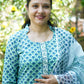 Mogra Blue block print Suit Set – Handcrafted Cotton Kurta with kota Dupatta & Zardozi Embellished Placket Neck
