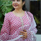 Mogra Pink Block Print Suit Set with Pants & Kota Dupatta – Delicate Floral Handcrafted Cotton Kurta with Zardozi Embellished Placket