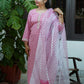 Mogra Pink Block Print Suit Set with Pants & Kota Dupatta – Delicate Floral Handcrafted Cotton Kurta with Zardozi Embellished Placket