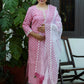 Mogra Pink Block Print Suit Set with Pants & Kota Dupatta – Delicate Floral Handcrafted Cotton Kurta with Zardozi Embellished Placket