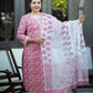 "Sugandha" Khumaar- Handblock Printed pink Cotton Suit Set | Floral Jaal Design | Kota Doria Dupatta