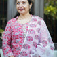 "Sugandha" Khumaar- Handblock Printed pink Cotton Suit Set | Floral Jaal Design | Kota Doria Dupatta