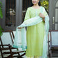 Mogra yellow Block Print Cotton Suit Set with Kota Dupatta and embroidery placket