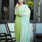 Mogra yellow Block Print Cotton Suit Set with Kota Dupatta and embroidery placket