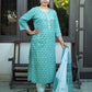 "Sheesh Mahal"- Hand block Printed blue Cotton Suit Set | Mughal Jaal Design | Kota Doria Dupatta| Hand embroidery placket
