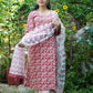 "Sugandh"- Gulabi Abha Peach Block Print Cotton Kurta with kota doria Dupatta