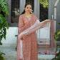 "Sheesh Mahal"- Hand block Printed peach Cotton Suit Set | Mughal Jaal Design | Kota Doria Dupatta| Hand embroidery plackett
