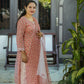 "Sheesh Mahal"- Hand block Printed peach Cotton Suit Set | Mughal Jaal Design | Kota Doria Dupatta| Hand embroidery plackett