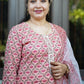 "Sheesh Mahal"- Hand block Printed peach Cotton Suit Set | Mughal Jaal Design | Kota Doria Dupatta| Hand embroidery plackett