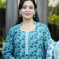 Sugandha Neelam- Handblock Printed blue Green Cotton Suit Set | Floral Jaal Design | Kota Doria Dupatta