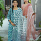 Sugandha Neelam- Handblock Printed blue Green Cotton Suit Set | Floral Jaal Design | Kota Doria Dupatta