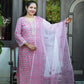 "Sheesh Mahal"- Hand block Printed Pink Cotton Suit Set | Mughal Jaal Design | Kota Doria Dupatta| Hand embroidery placket