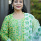 Sugandha Basanti- Handblock Printed Yellow Green Cotton Suit Set | Floral Jaal Design | Kota Doria Dupatta