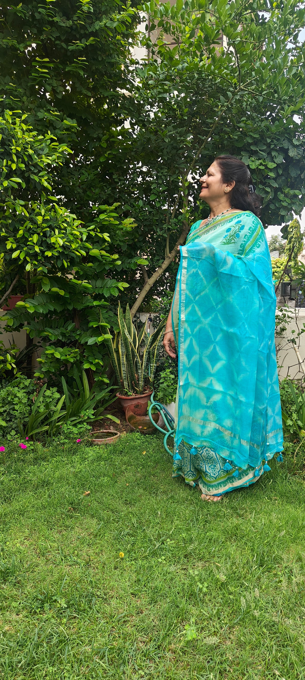 Neelambari – Sky Blue Kota Doria Saree with Zari Border