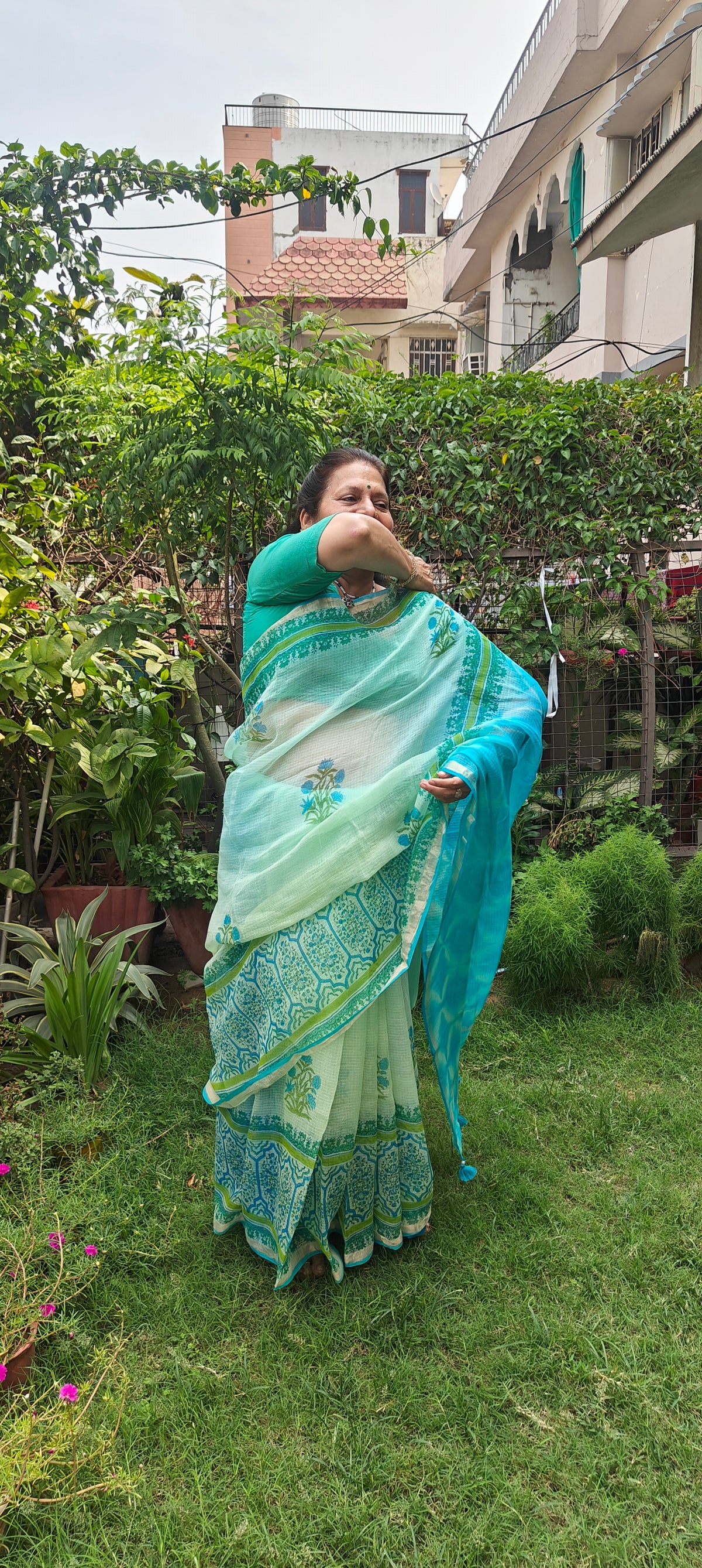 Neelambari – Sky Blue Kota Doria Saree with Zari Border
