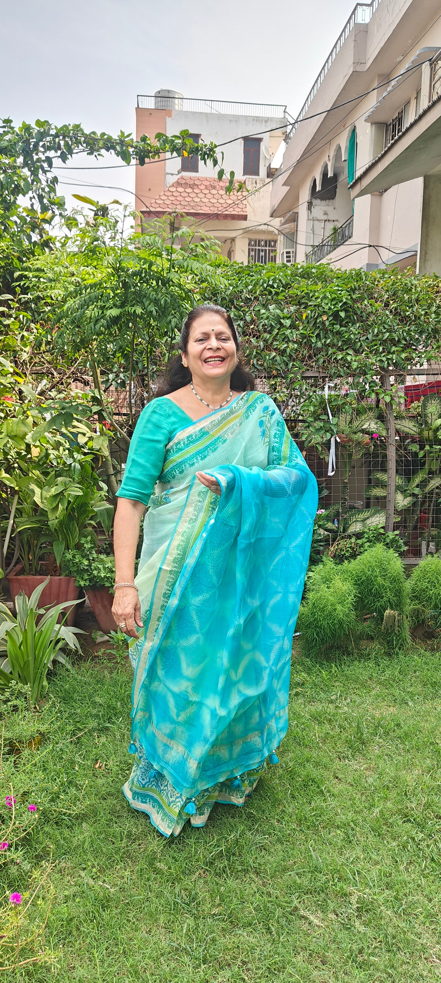 Neelambari – Sky Blue Kota Doria Saree with Zari Border