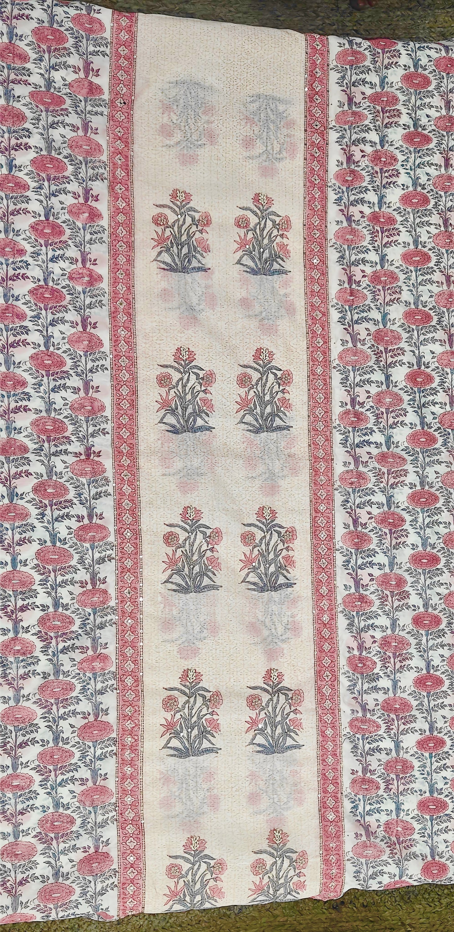 Guljaal – Peach Pure Chanderi Suit Set with Mughal Boota & Jaal Block Print