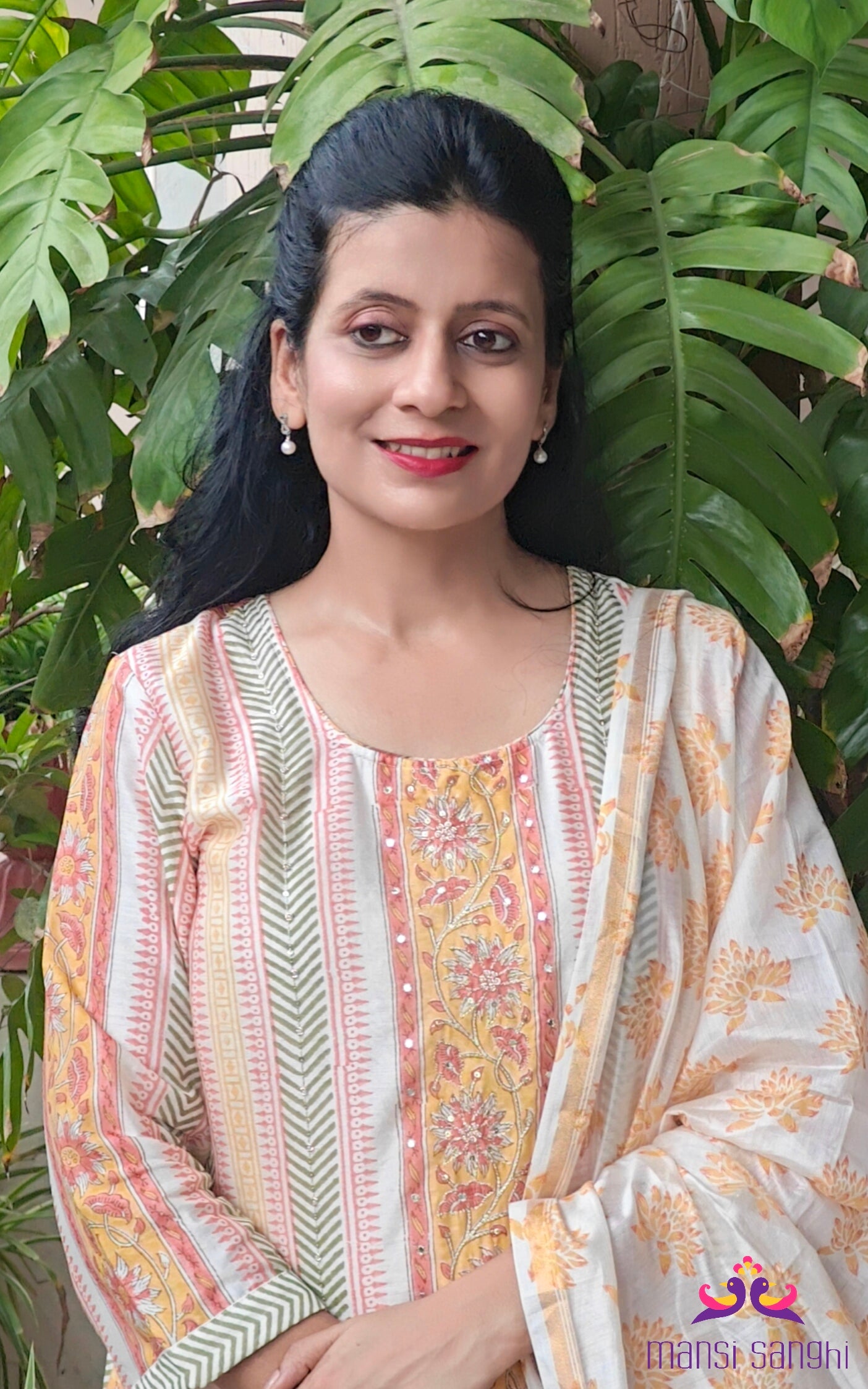 SUNEHRI-Hand Block Printed Chanderi Suit Set with Hand Ari Embroidery