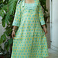 Amaltas-yellow Cotton Block print lightweight midi dress