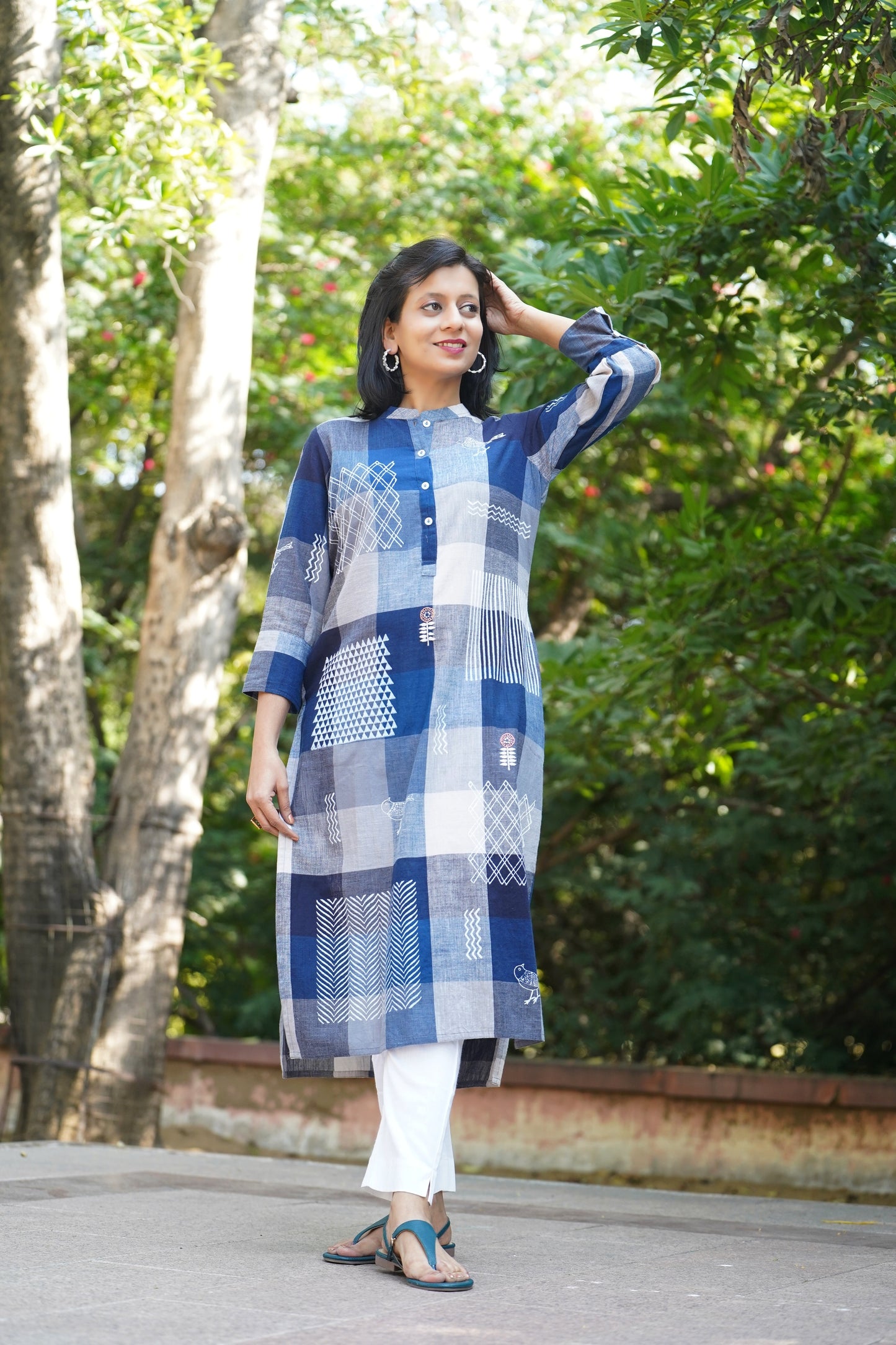 Sajda checks khari print shirt