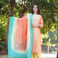 Gulbahar Chanderi khadi print kurta and dupatta set with hand embroidery