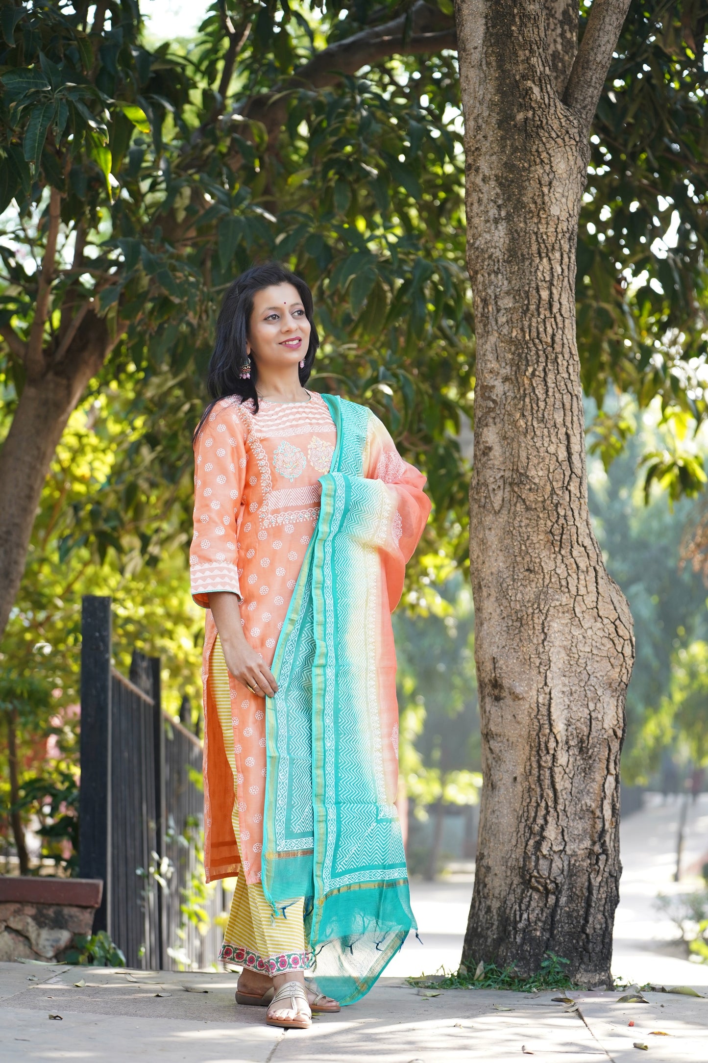 Shanaya peach chanderi suit set