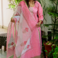 Pink Zahira Kurta, Striped Pants with Kota Doria Dupatta
