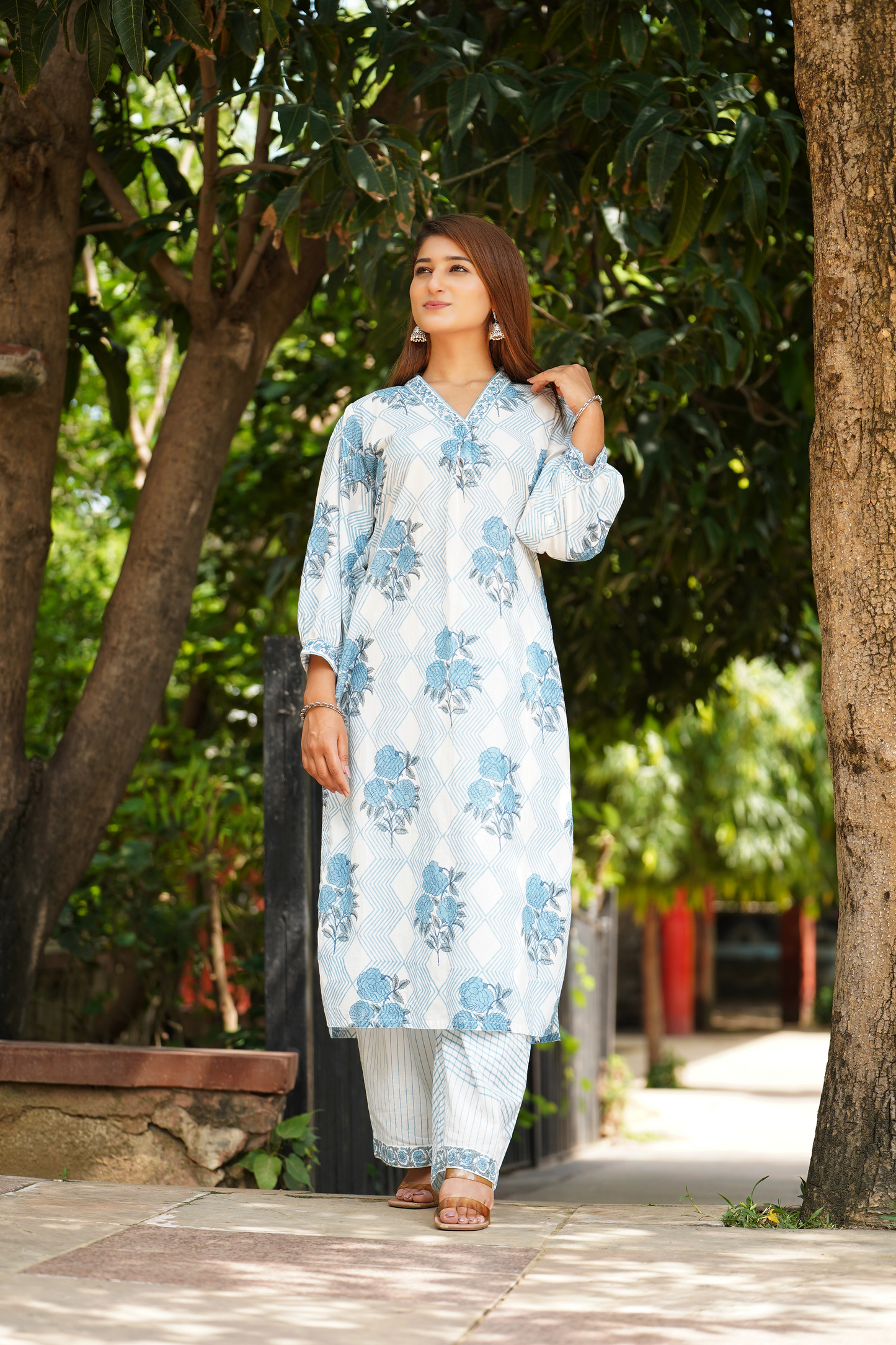 GULABO Blue Rose hand block print cotton kurta