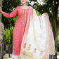 Rasm Hand Embroidered Textured Cotton Kurta, Printed Pants and Dupatta Set