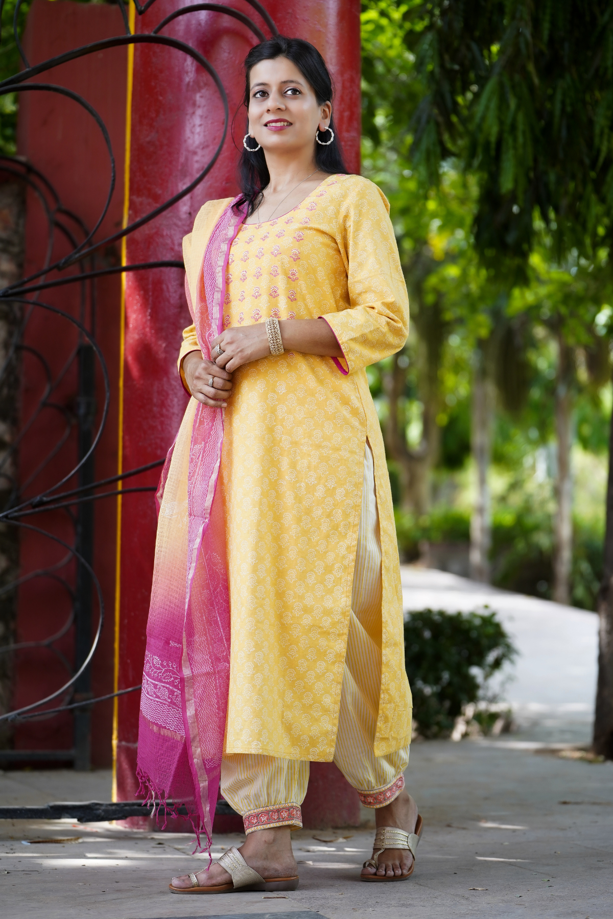 Yellow Lakeerein Kurta and Dupatta Set