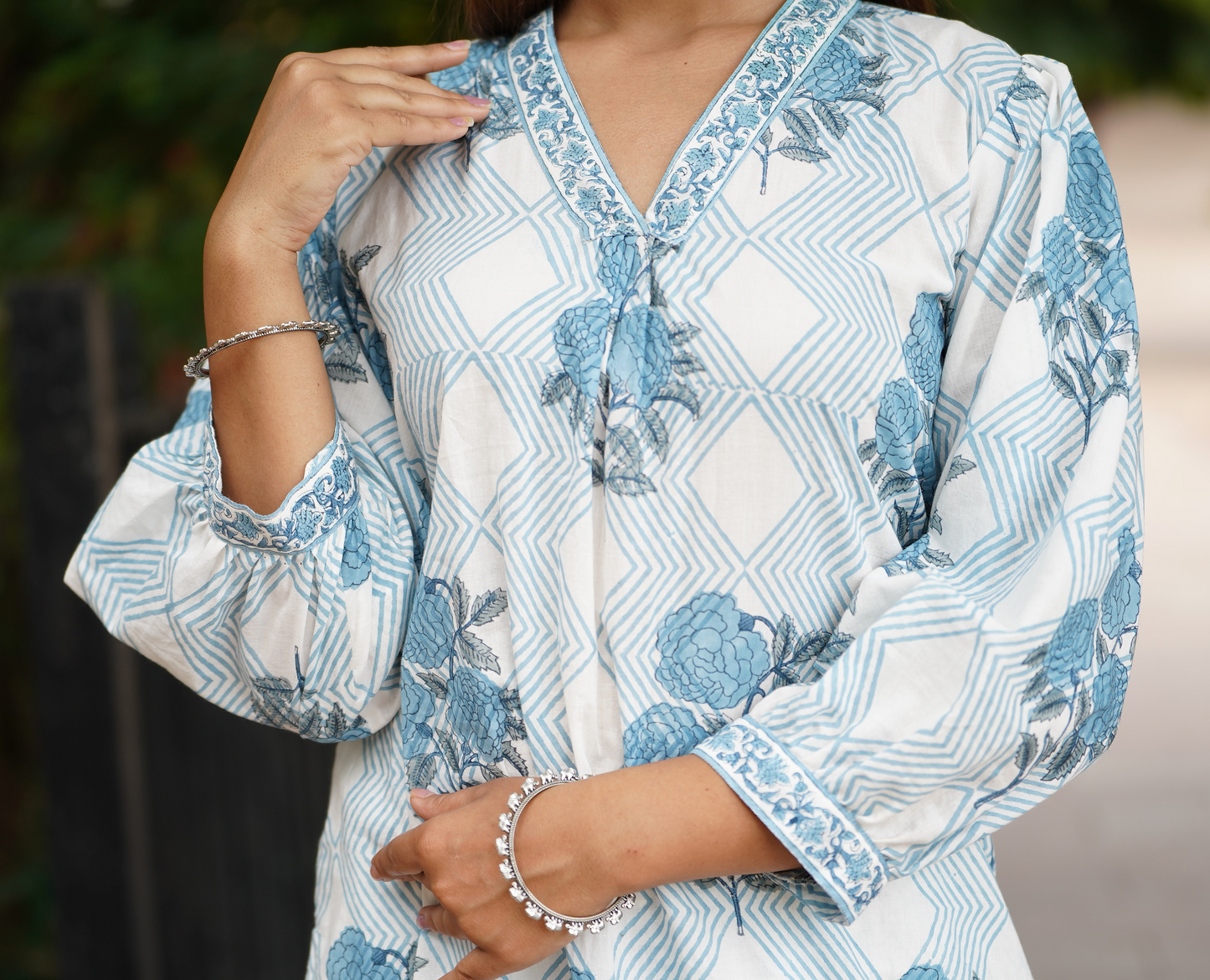 GULABO Blue Rose hand block print cotton kurta