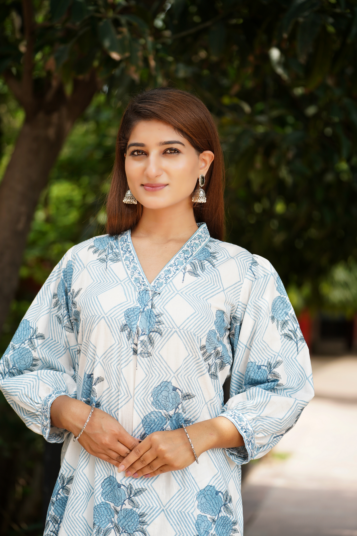 GULABO Blue Rose hand block print cotton kurta