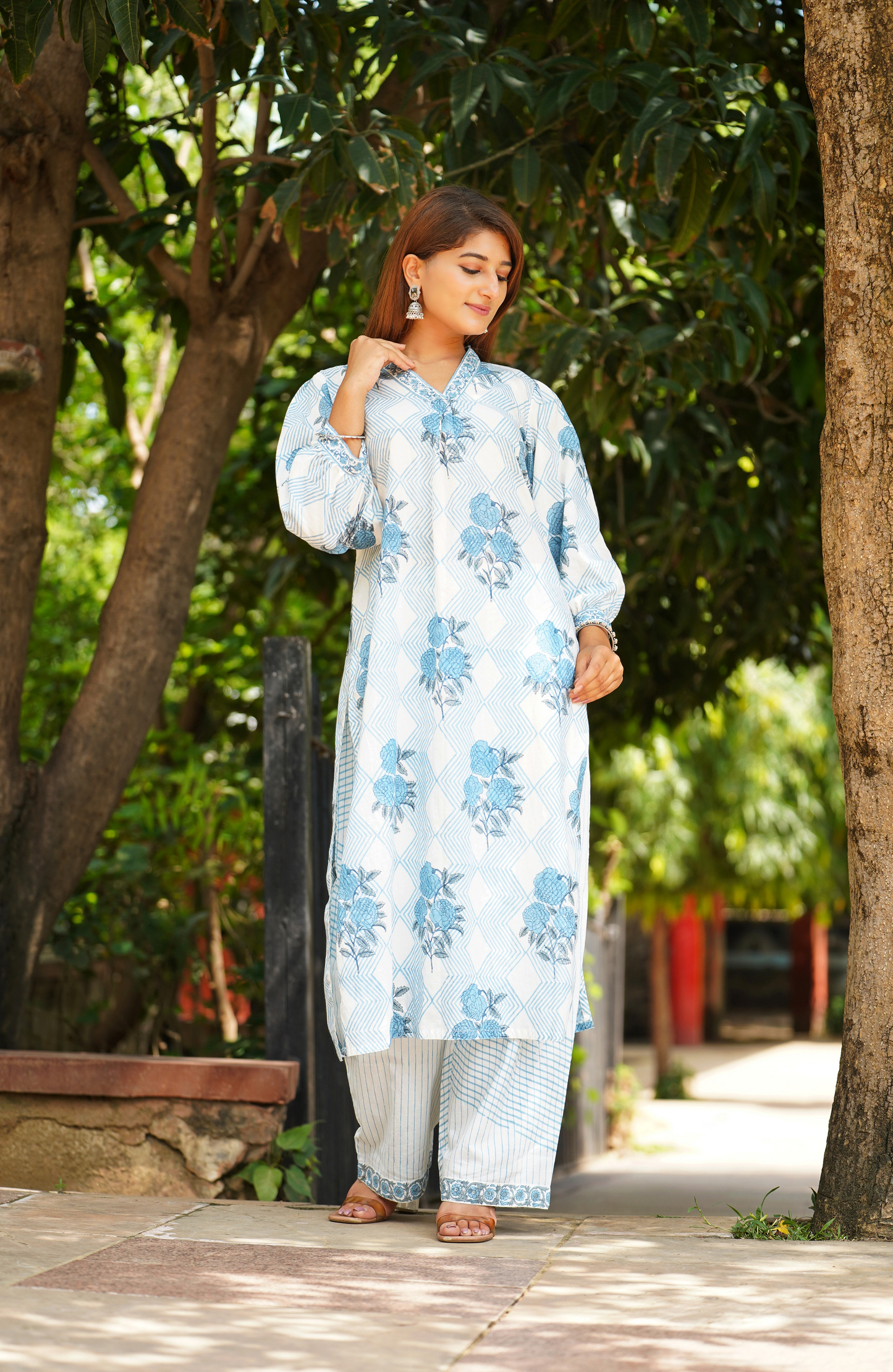 GULABO Blue Rose hand block print cotton kurta